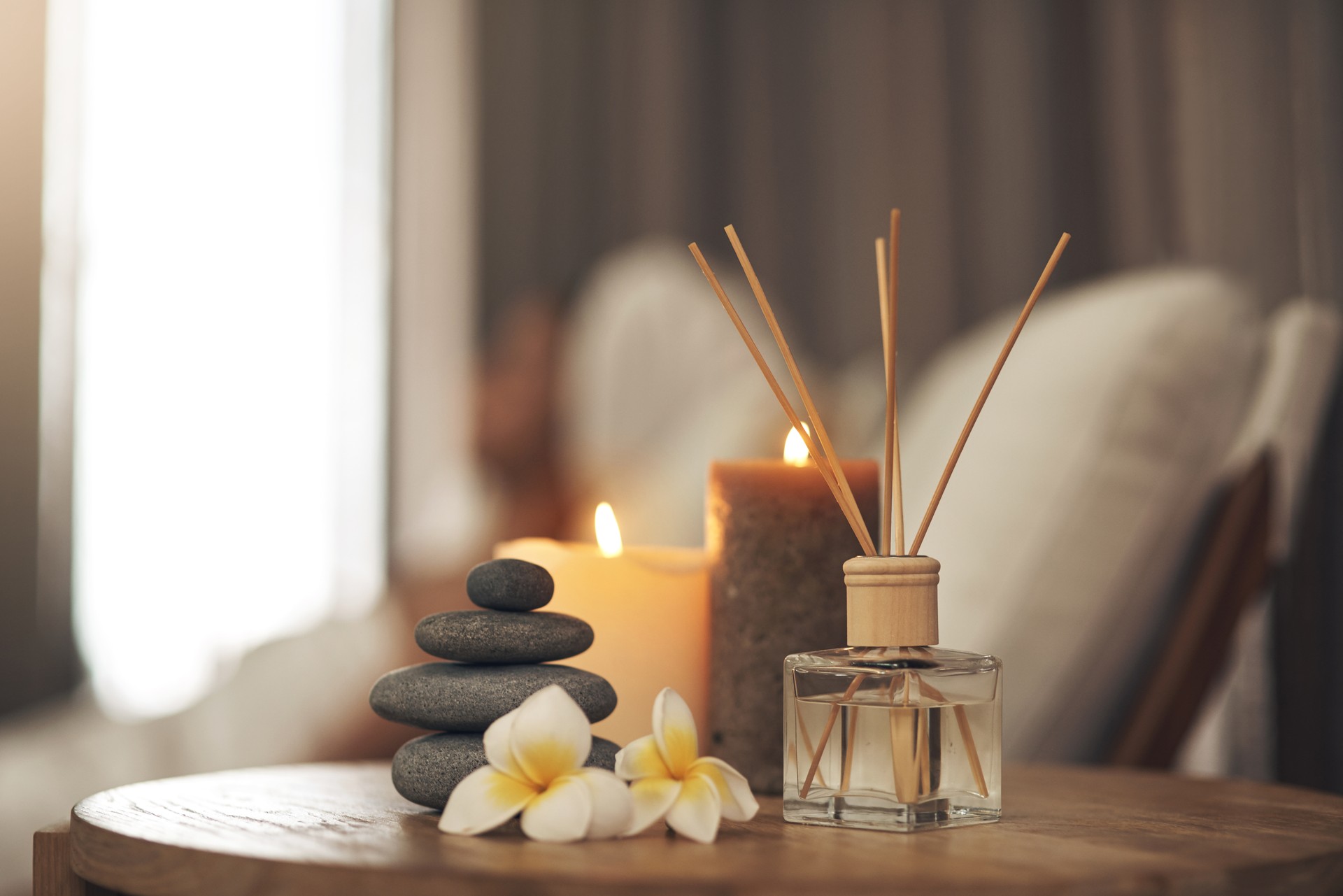 Still life closeup of a tranquil spa arrangement